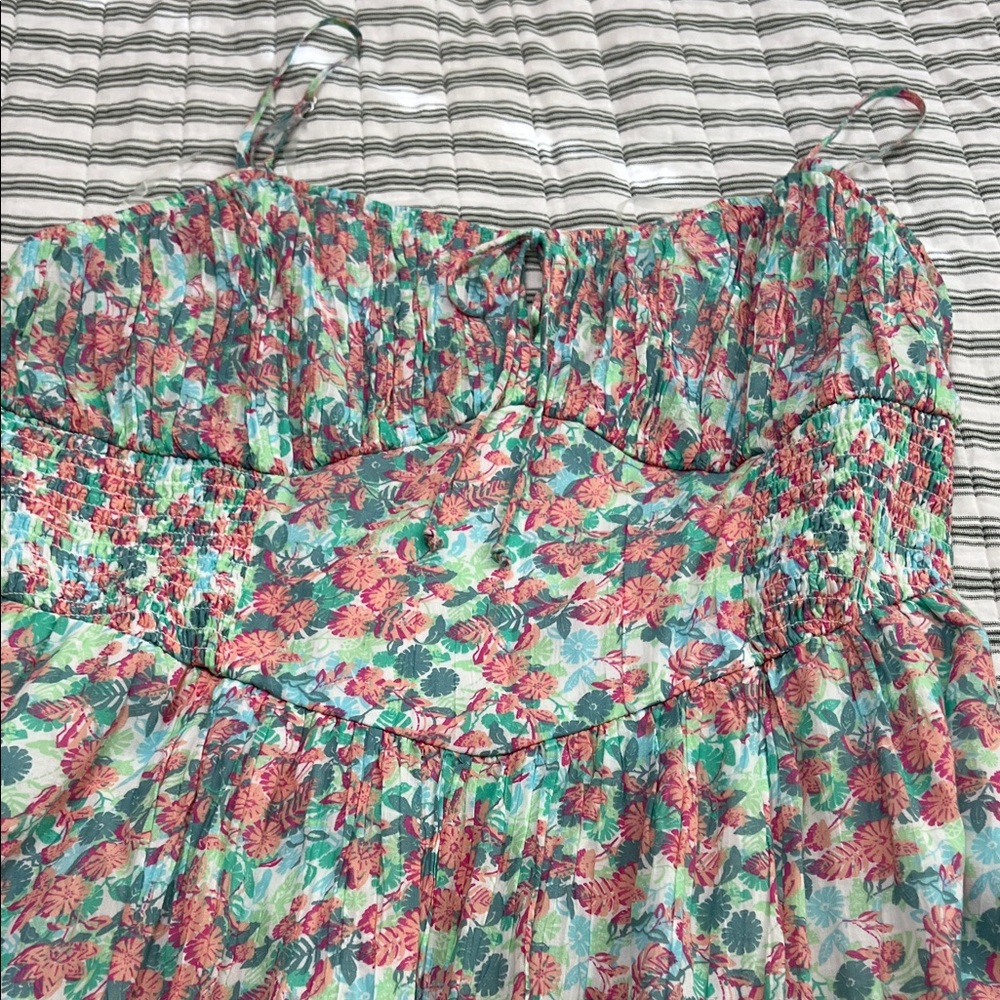 American Eagle Outfitters Maxi Dress Women XL Floral Pink and Green - Picture 8 of 10